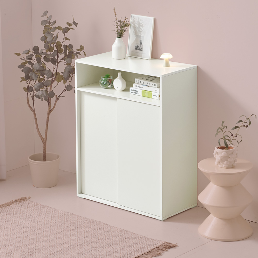 속깊은 슬라이딩 수납장 다용도 틈새 미닫이 상부오픈형 선반 800x400x1000mm, 4단, 화이트 이미지 7
