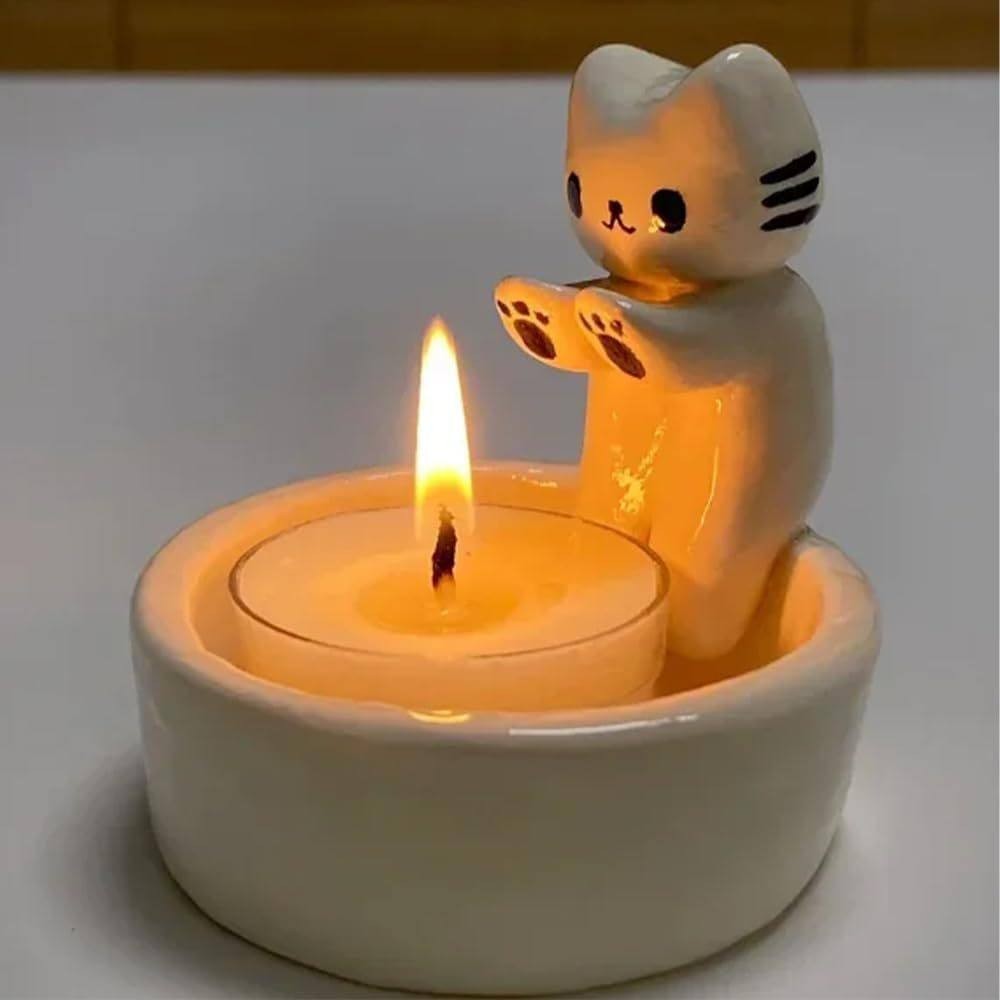 귀여운 고양이 캔들 램프 소품 블랙 앤 화이트 캔들없음 - 상세 이미지 4