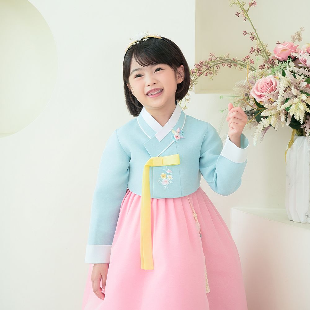 한예빔 HB70005 소라승아 여아 아동 한복 드레스 어린이집 설날 추석빔 스카이블루 저고리 - 상세 이미지 4