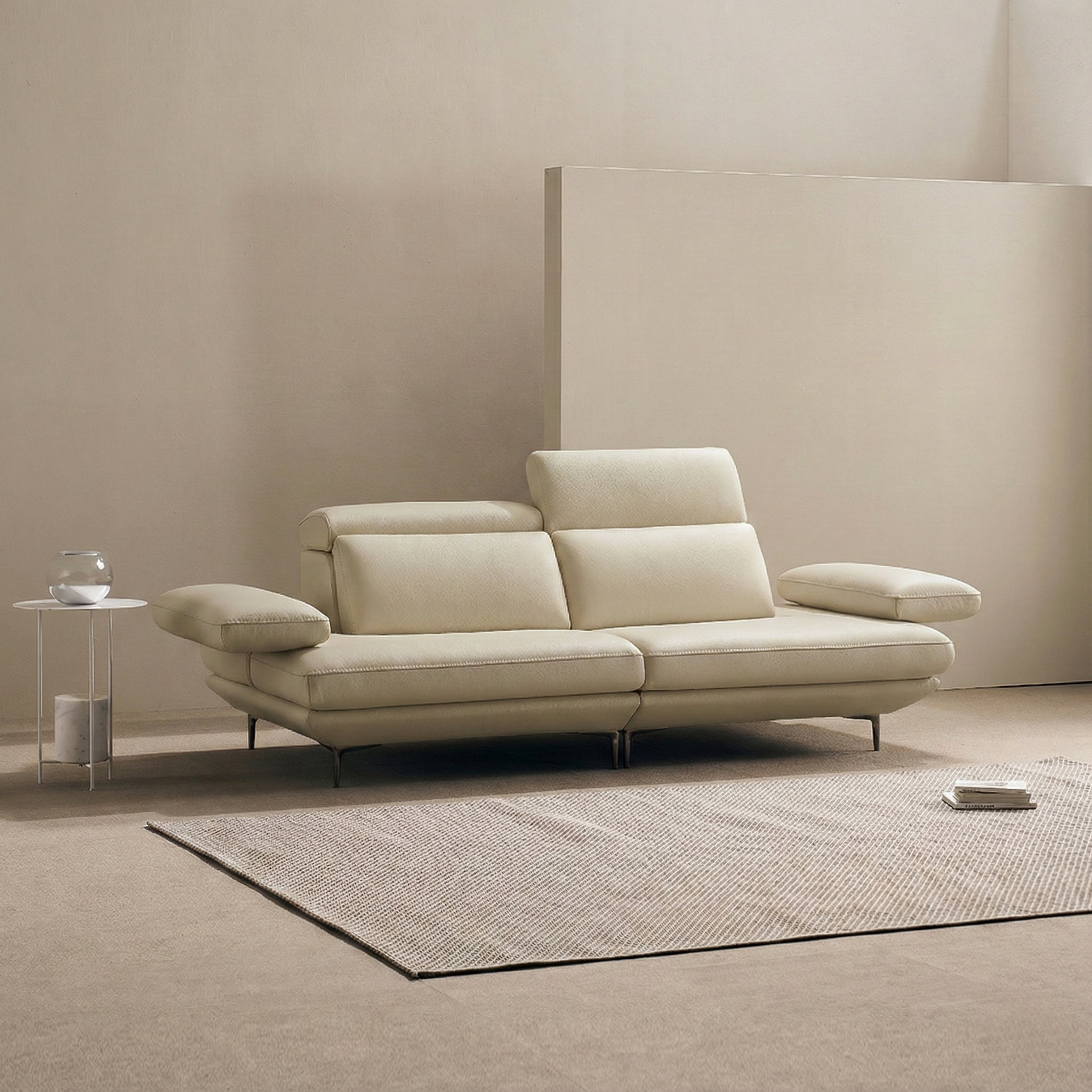 쉐우드가구 모담 이태리 천연통가죽 팔걸이 스윙 소파 프렌치베이지, 3인용