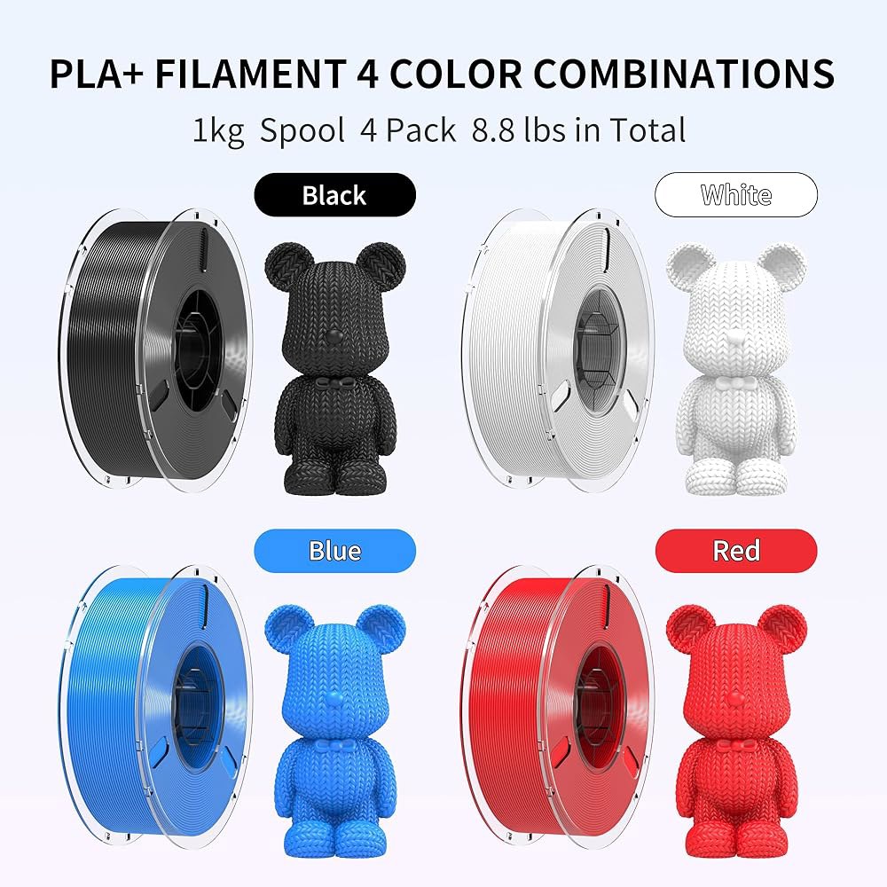 램베리 PLA+ 3D 프린터 필라멘트 번들 4KG 내구성 업그레이드 1.75MM 프린팅 대부분의 FDM 블랙 /화이트 /블루 /레드 1KG X 4 스풀 - 상세 이미지 2