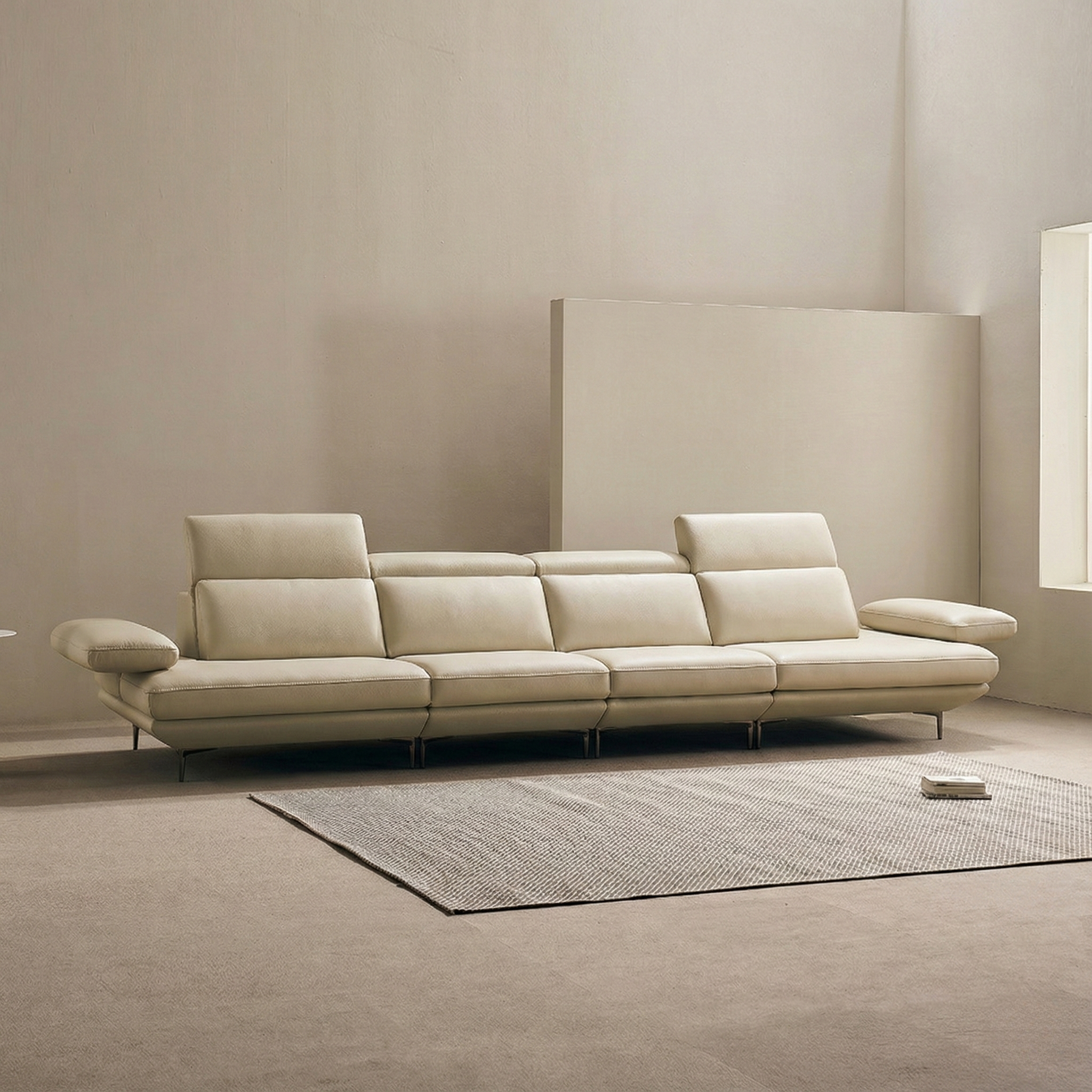 쉐우드가구 모담 이태리 천연통가죽 팔걸이 스윙 소파 프렌치베이지, 6인용