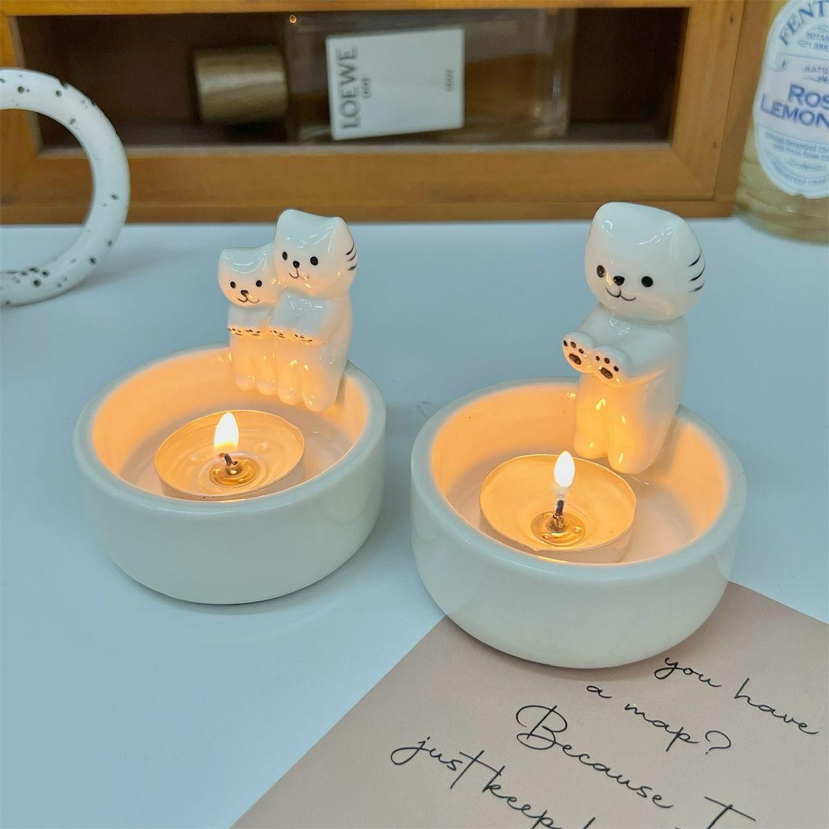 귀여운 고양이 캔들 홀더 생일 선물 인테리어 소품 데스크 장식 고양이 촛대 - 상세 이미지 3