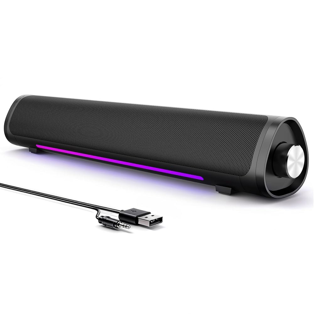 데스크톱 PC, 게이밍 PC 사운드 바, 플러그 앤 플레이를 위한 Auphyra 컴퓨터 스피커 - 3.5mm 오디오, RGB 그라디언트 조명, 원노브 컨트롤을 갖춘 USB 전원, - 상품 이미지