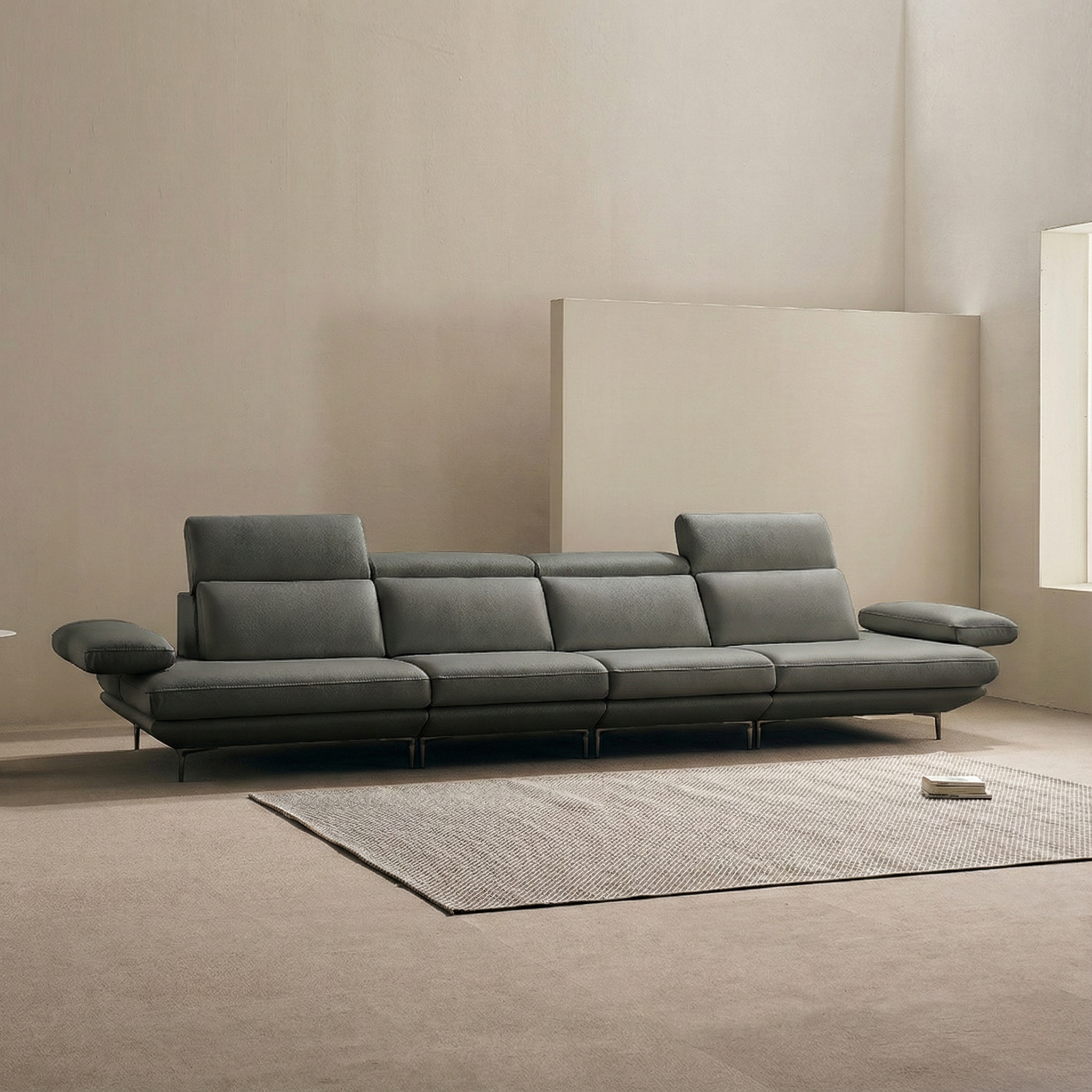 쉐우드가구 모담 이태리 천연통가죽 팔걸이 스윙 소파 딥그레이, 6인용