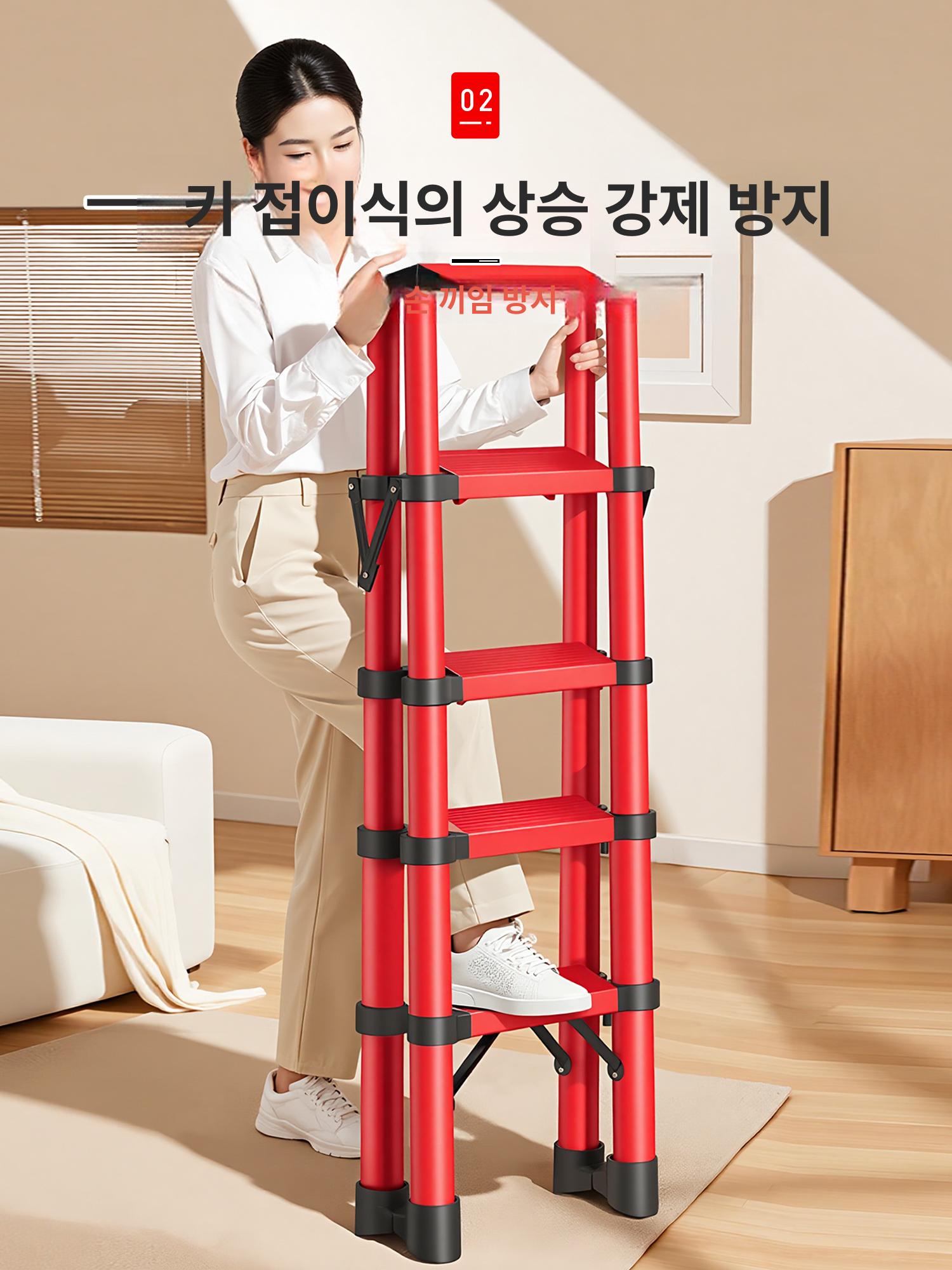 접이식 사다리 가정용 경량 알루미늄 합금 차이나레드 4단 사다리 텔레스코픽 사다리 - 상세 이미지 2