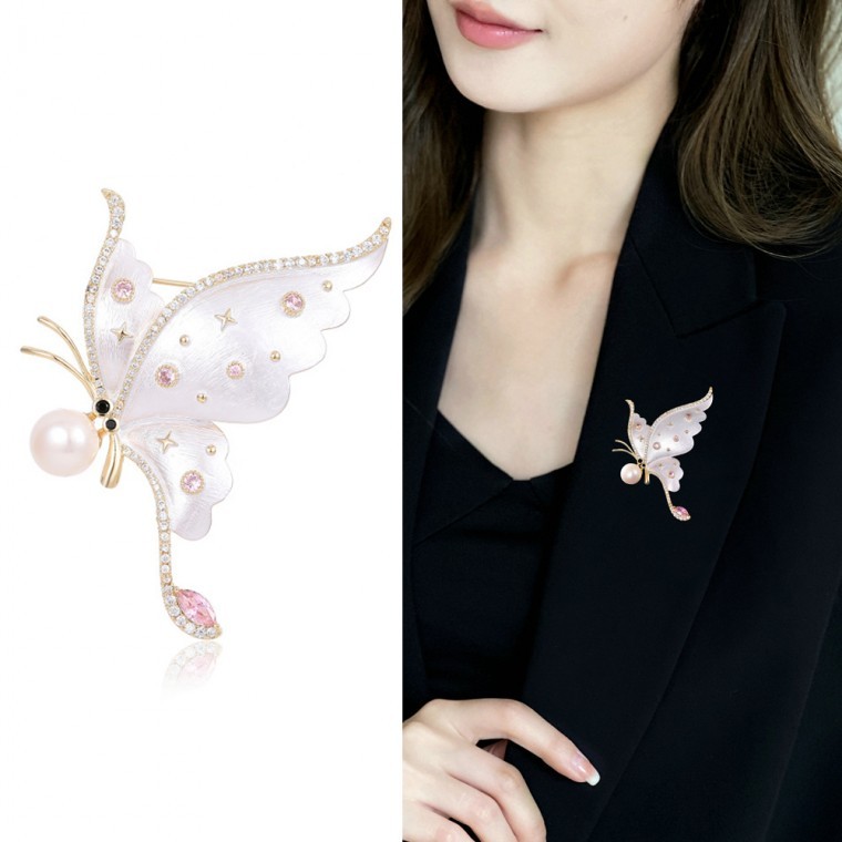 진주 나비 브로치 패션 액세서리 옷핀 - 메인 이미지