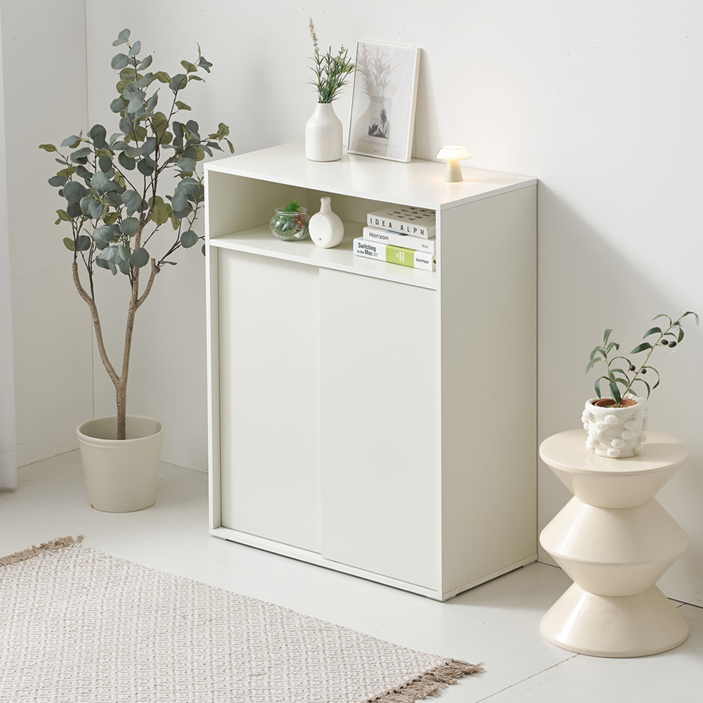 속깊은 슬라이딩 수납장 다용도 틈새 미닫이 상부오픈형 선반 800x400x1000mm, 4단, 화이트 이미지 6