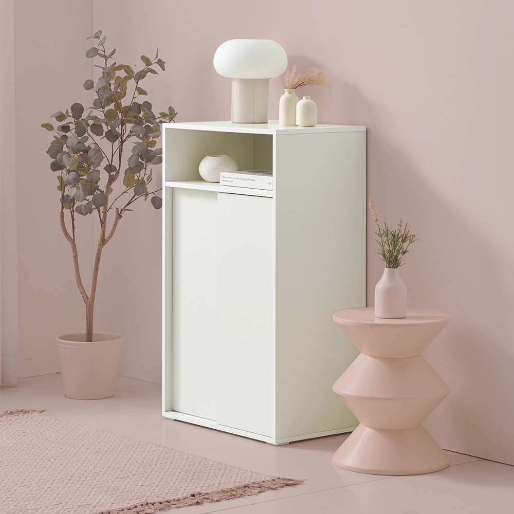 속깊은 슬라이딩 수납장 다용도 틈새 미닫이 상부오픈형 선반 600x400x1000mm, 4단, 화이트 이미지 7