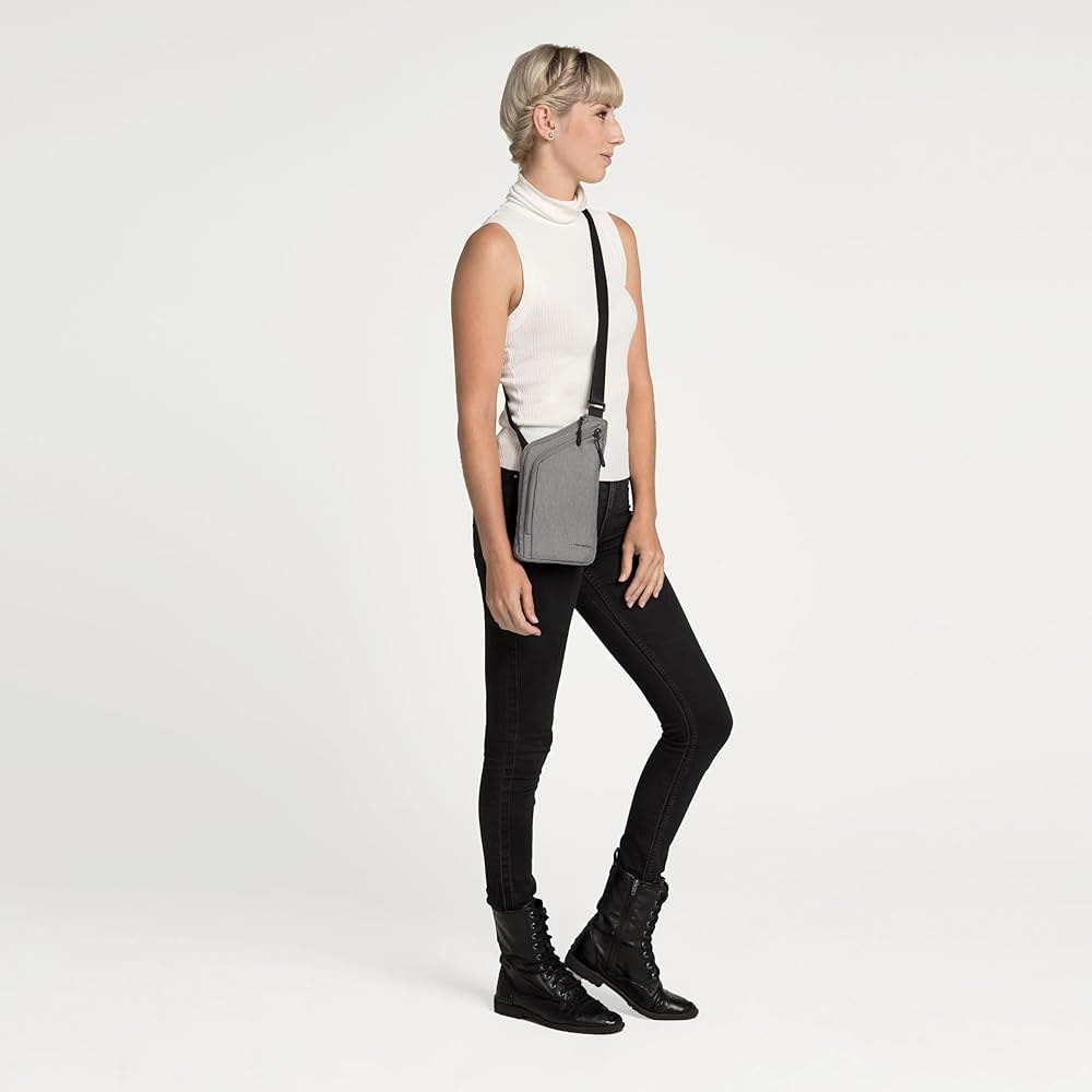 Travelon World Travel Essentials 슬림 크로스바디 백 백, 원사이즈, 공작 청록색, Gray Heather One Size - 상세 이미지 3