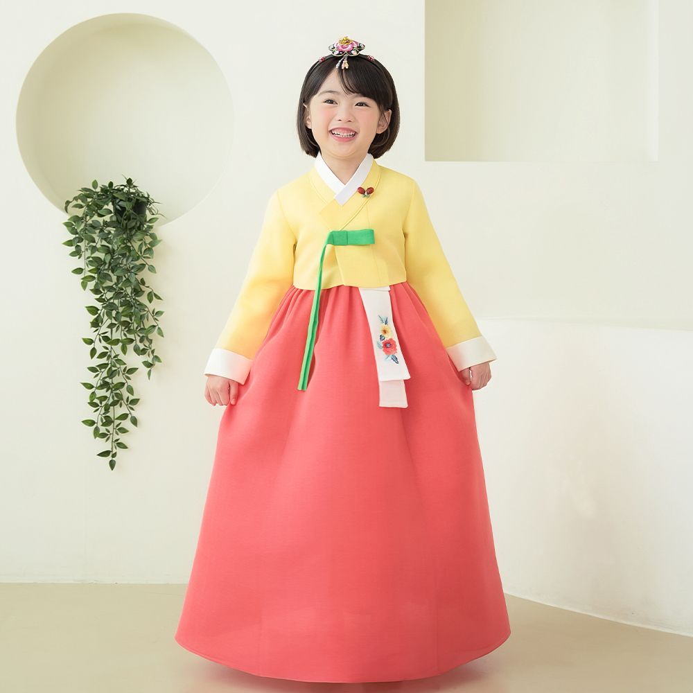 한예빔 HB70007 꽃솜초롱 여아 아동 한복 드레스 어린이집 설날 추석빔 옐로 저고리 - 상세 이미지 3