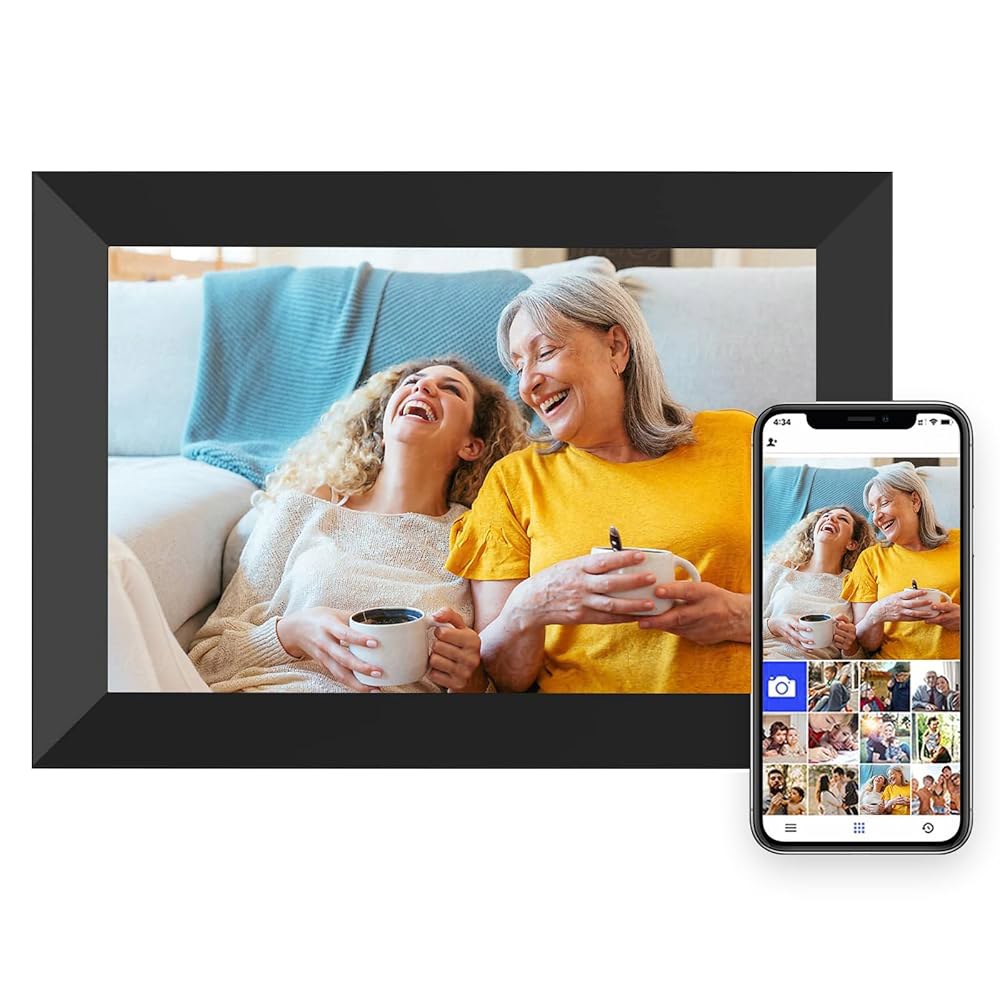 디지털 액자 WiFi 10.1인치 스마트 사진 액자, 1280x800 IPS HD 터치스크린, 자동 회전 및 슬라이드쇼, 어디서나 앱을 통해 원격으로 사진이나 동영상을 공유할 수 - 상품 이미지