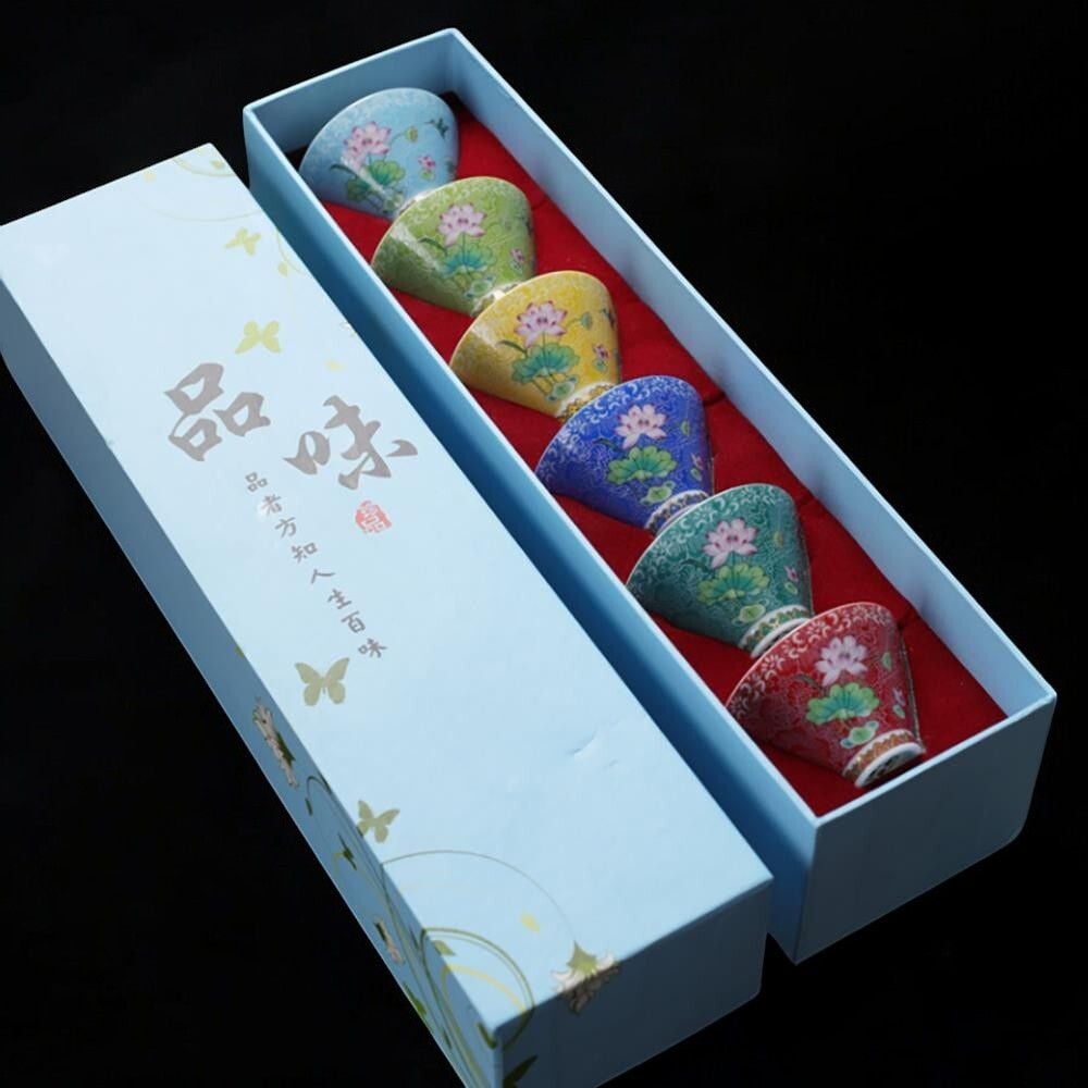 게더릭 레트로 플라워 다기 찻잔 6p (70ml) (연꽃) - 상품 이미지