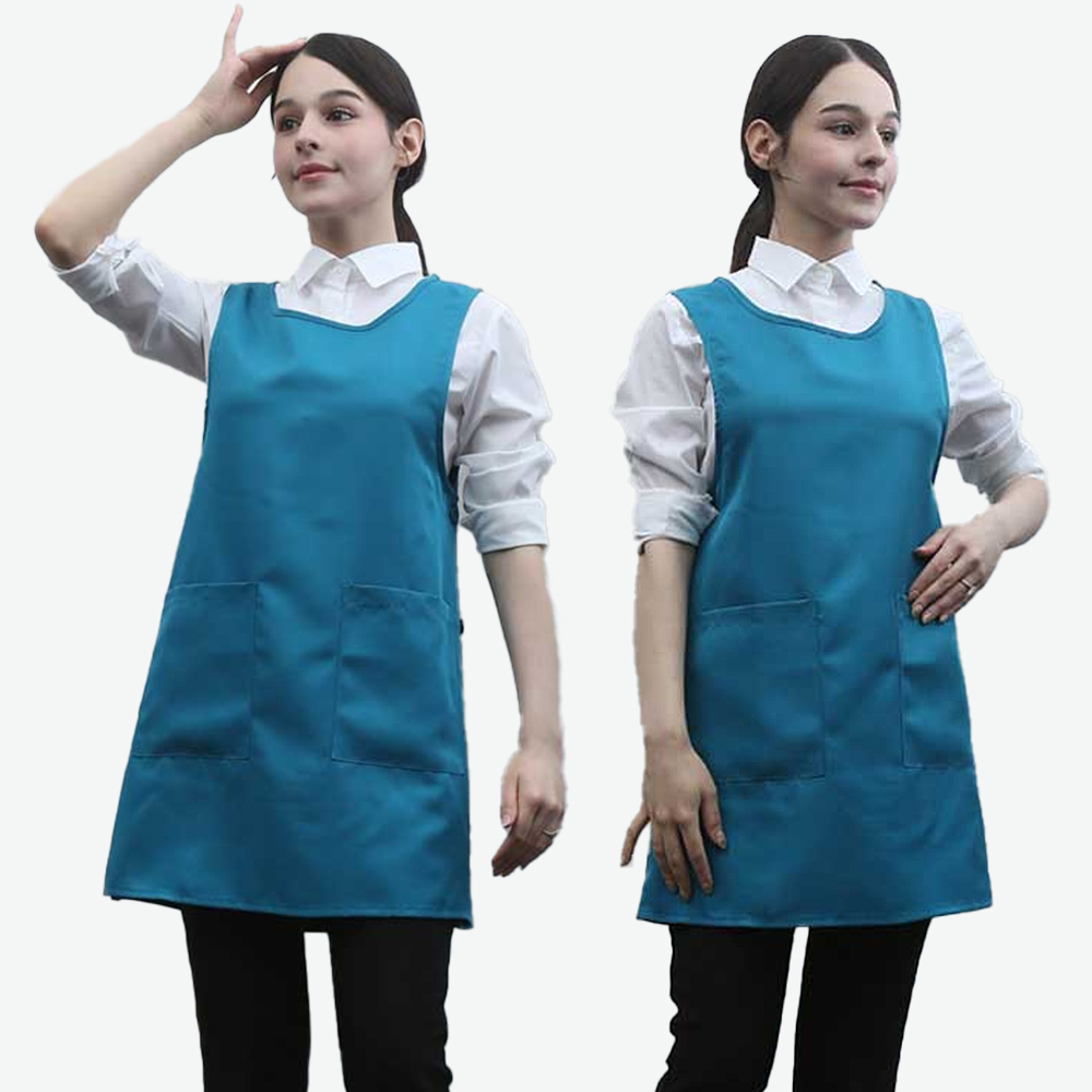 비취색단추 원피스앞치마 요양원 요양보호사 단체 행사용 식당 서빙앞치마 - 상품 이미지
