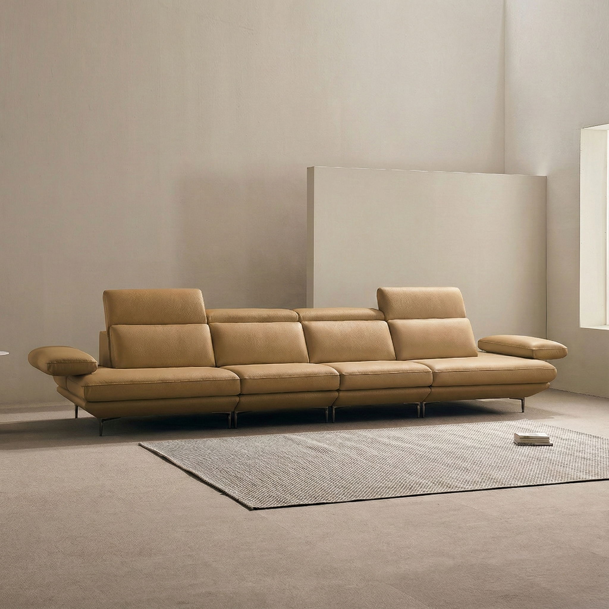 쉐우드가구 모담 이태리 천연통가죽 팔걸이 스윙 소파 밀키카멜, 6인용