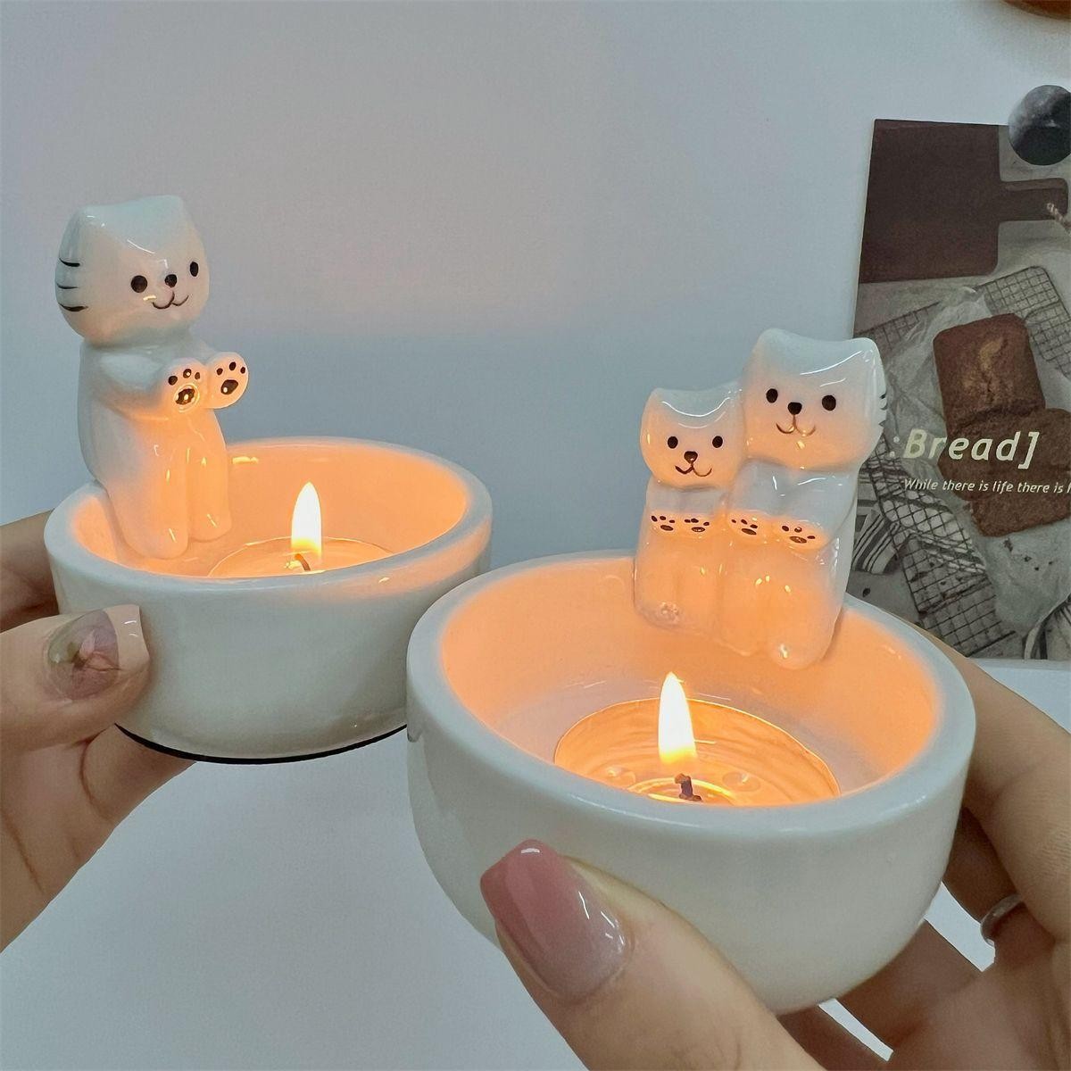 귀여운 고양이 캔들 홀더 생일 선물 인테리어 소품 데스크 장식 고양이 촛대 - 상세 이미지 4