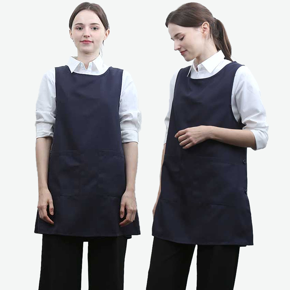 네이비단추 원피스앞치마 요양원 요양보호사 단체 행사용 식당 서빙앞치마 - 상세 이미지 2