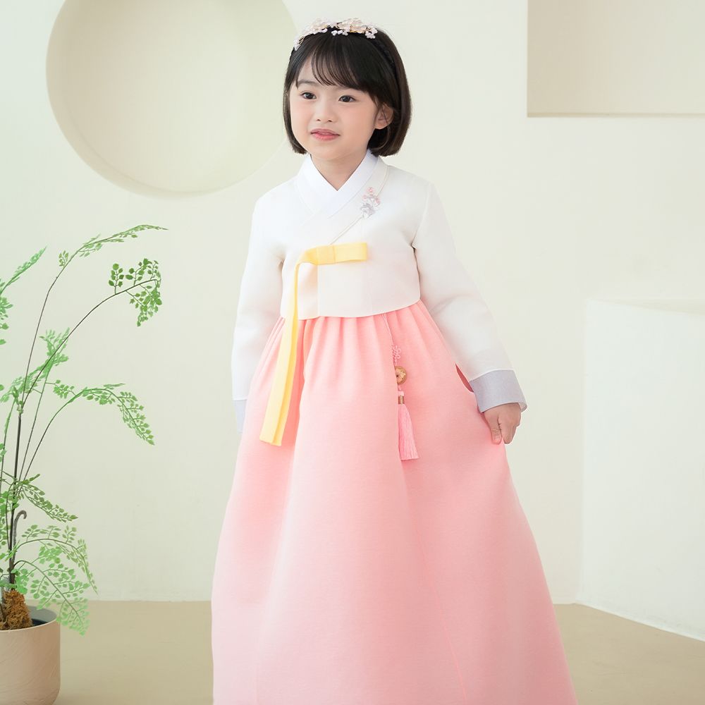 한예빔 HB70002 분홍아리 여아 아동 한복 드레스 어린이집 설날 추석빔 화이트 저고리 - 상세 이미지 4