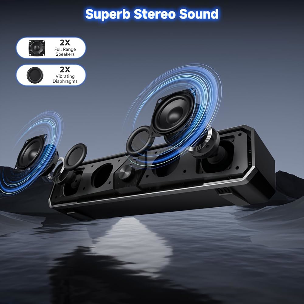 데스크톱용 SENZER CS30 블루투스 컴퓨터 스피커, USB 플러그 앤 플레이 PC 동적 LED 조명, 데스크톱 노트북 모니터용 스테레오 사운드 바(USB-C 어댑터 포함) - 상세 이미지 2