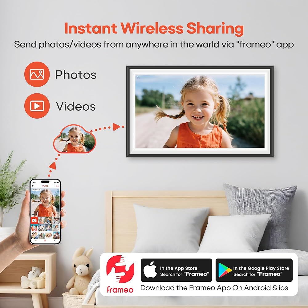 빅아수오 디지털 액자 15.6인치 WiFi 전자 사진 액자, 64GB 메모리 1920x1080 IPS FHD 터치스크린으로 부모님과 조부모님을 위한 선물을 즉시 어디서나 공유하세요 - 상세 이미지 2