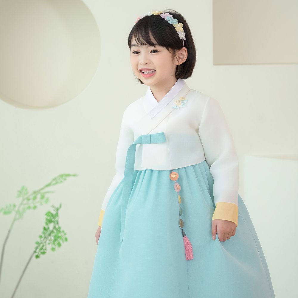 한예빔 HB70001 하늘루아 여아 아동 한복 드레스 어린이집 설날 추석빔 화이트 저고리 - 상세 이미지 2