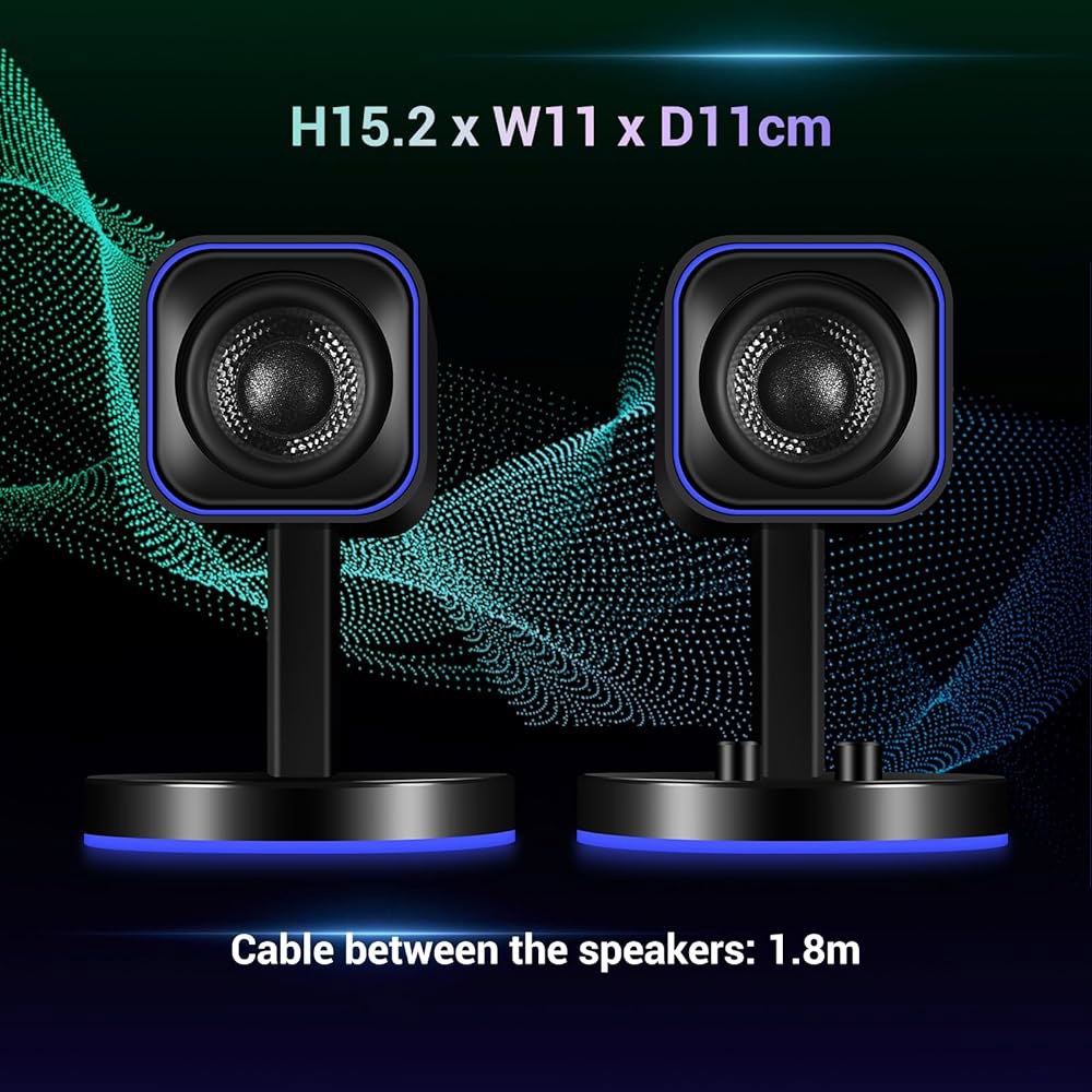 산윤 SW202 24W PC 게이밍 스피커, 16비트 DAC USB, 블루투스 5.2 및 보조 입력, 3가지 EQ 사운드 모드, 컴퓨터 데스크톱 모니터 노트북용 2.0 RGB 조명 - 상세 이미지 2