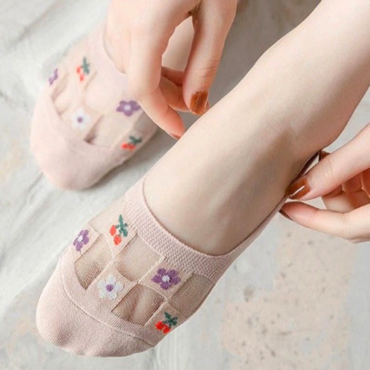 여름덧버선 실리콘 망사 스타킹 플라워 덧버선 5켤레 - 상품 이미지