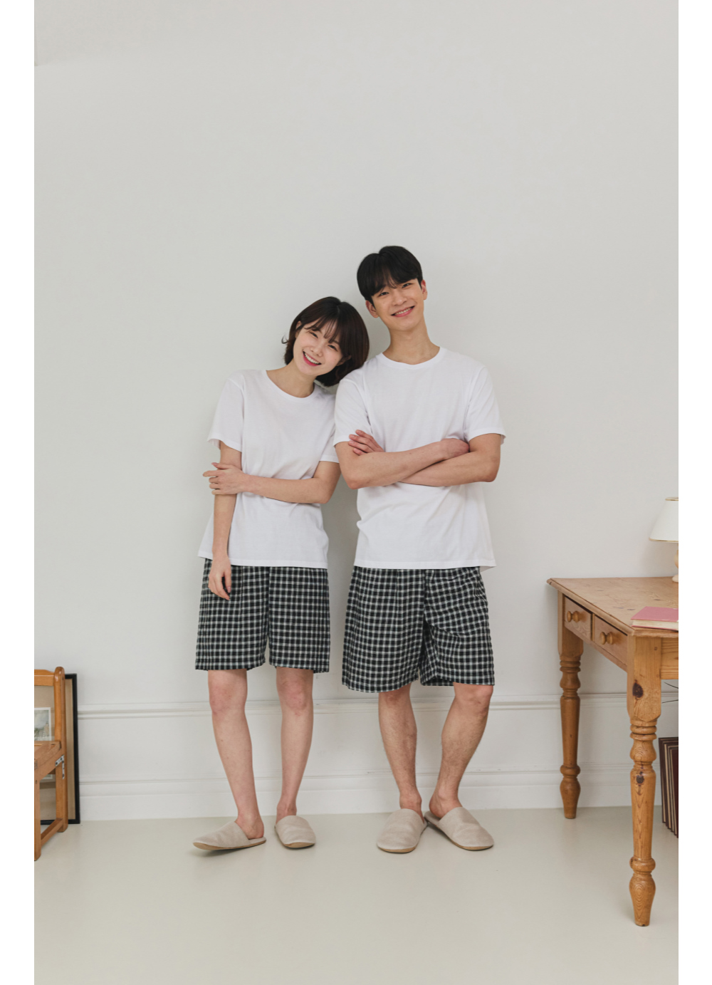 코지이지 국내산 면레이온 선염엠보 남녀 5부 파자마 910 - 상품 이미지