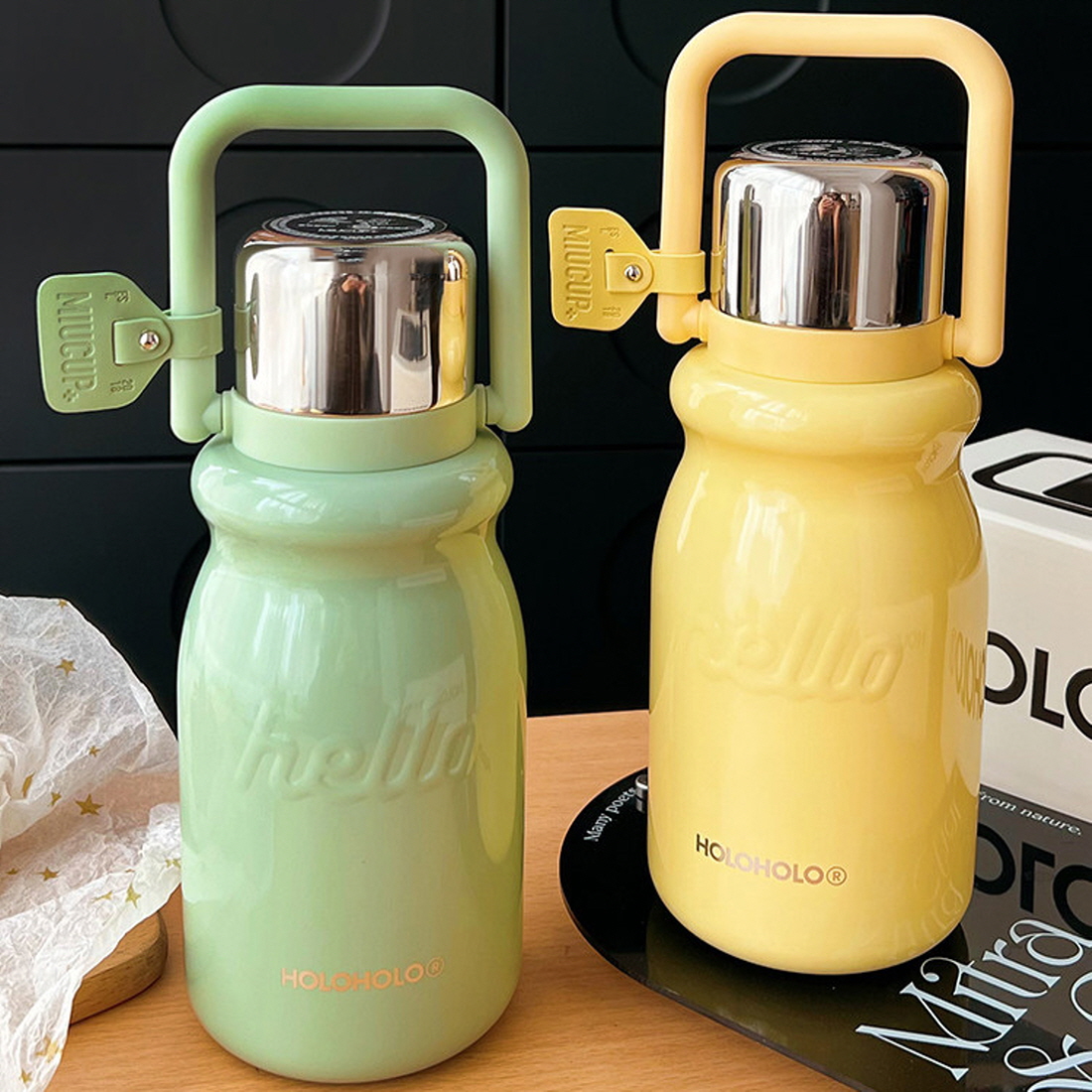 홀로홀로텀블러 원터치 빨대 보온보냉 완전밀폐 차량용 캠핑 운동 텀블러 900ml, 옐로우 이미지 8