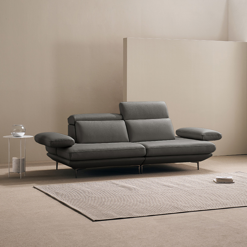 쉐우드가구 모담 이태리 천연통가죽 팔걸이 스윙 소파 딥그레이, 3인용