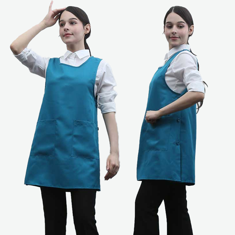 비취색단추 원피스앞치마 요양원 요양보호사 단체 행사용 식당 서빙앞치마 - 상세 이미지 4