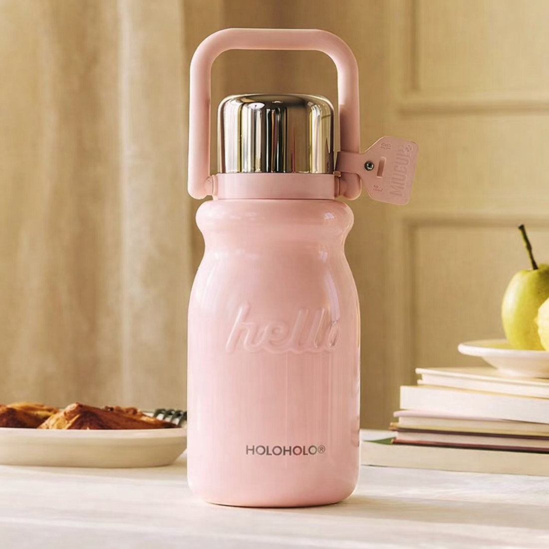 홀로홀로텀블러 원터치 빨대 보온보냉 완전밀폐 차량용 캠핑 운동 텀블러 900ml, 핑크 - 메인 이미지