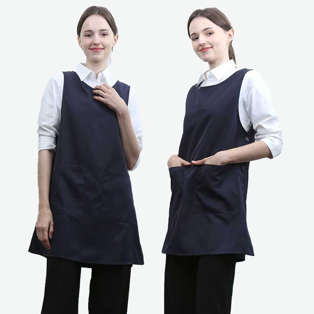 네이비단추 원피스앞치마 요양원 요양보호사 단체 행사용 식당 서빙앞치마 - 상품 이미지