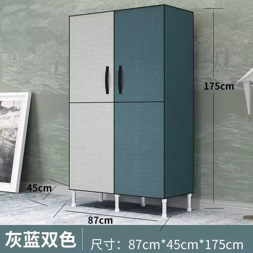커버 옷장 커튼형 부직포 옷걸이 패브릭 드레스룸 87cm 코랄 블루 이미지 6