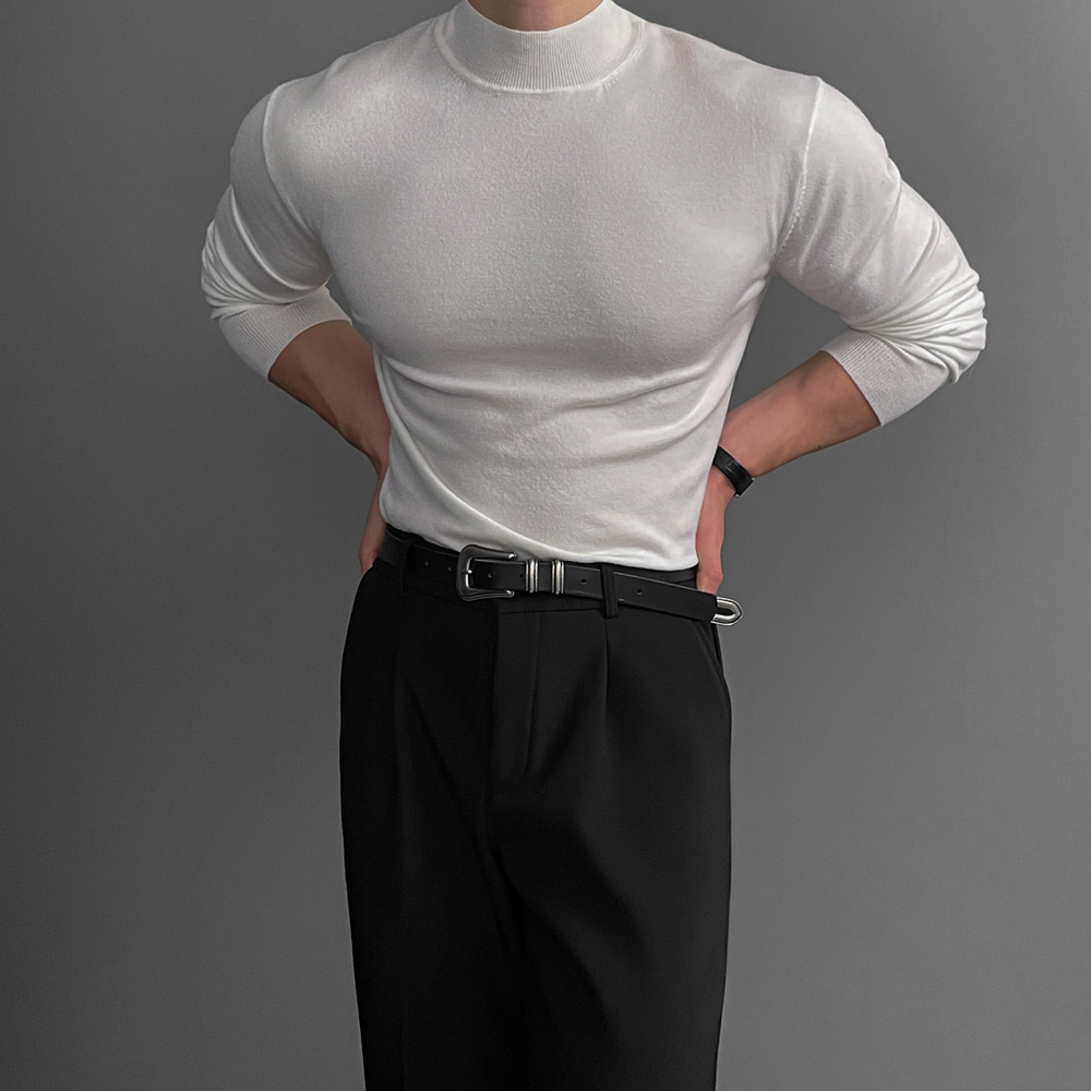 남자목폴라 남자캐시미어니트 머슬핏니트 남성반폴라 남성반목폴라 모크넥 제품 이미지