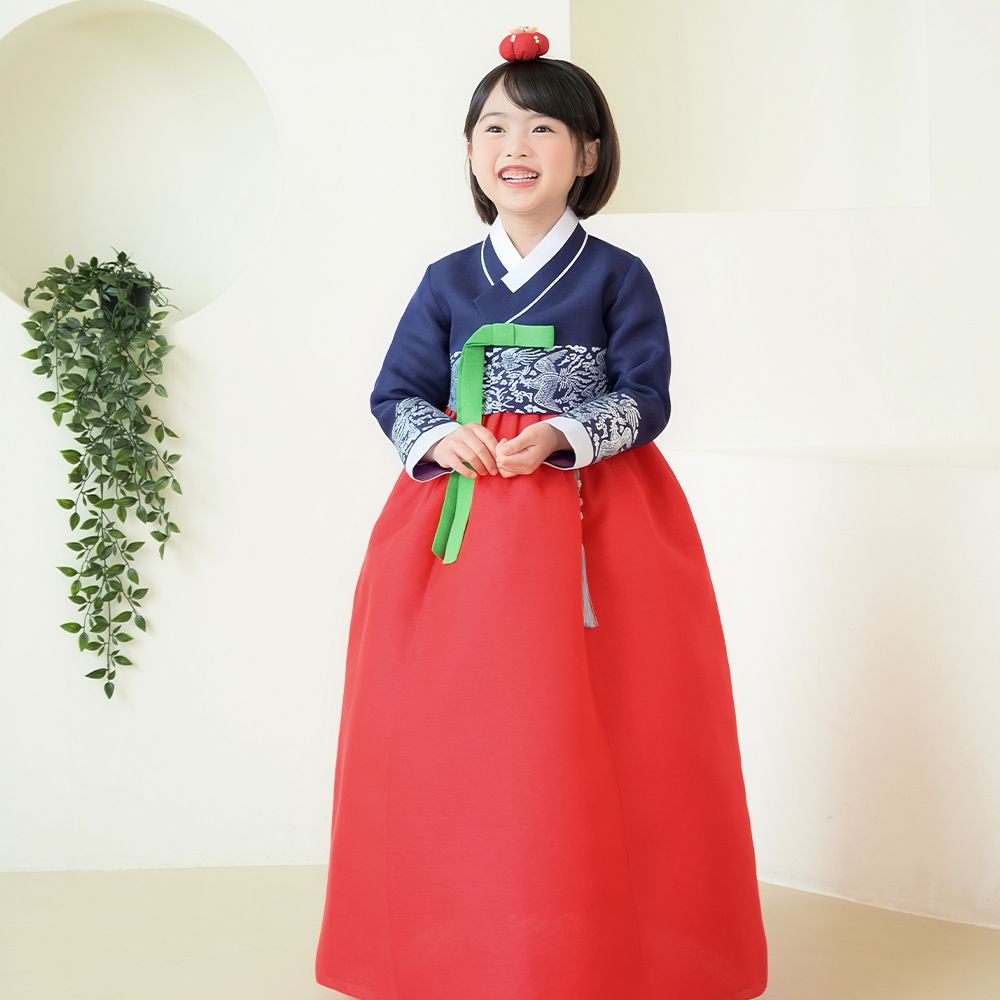 한예빔 HB70008-단청예빔 여아 아동 한복 드레스 세트 어린이집 설날 추석빔 네이비 저고리 - 상세 이미지 3