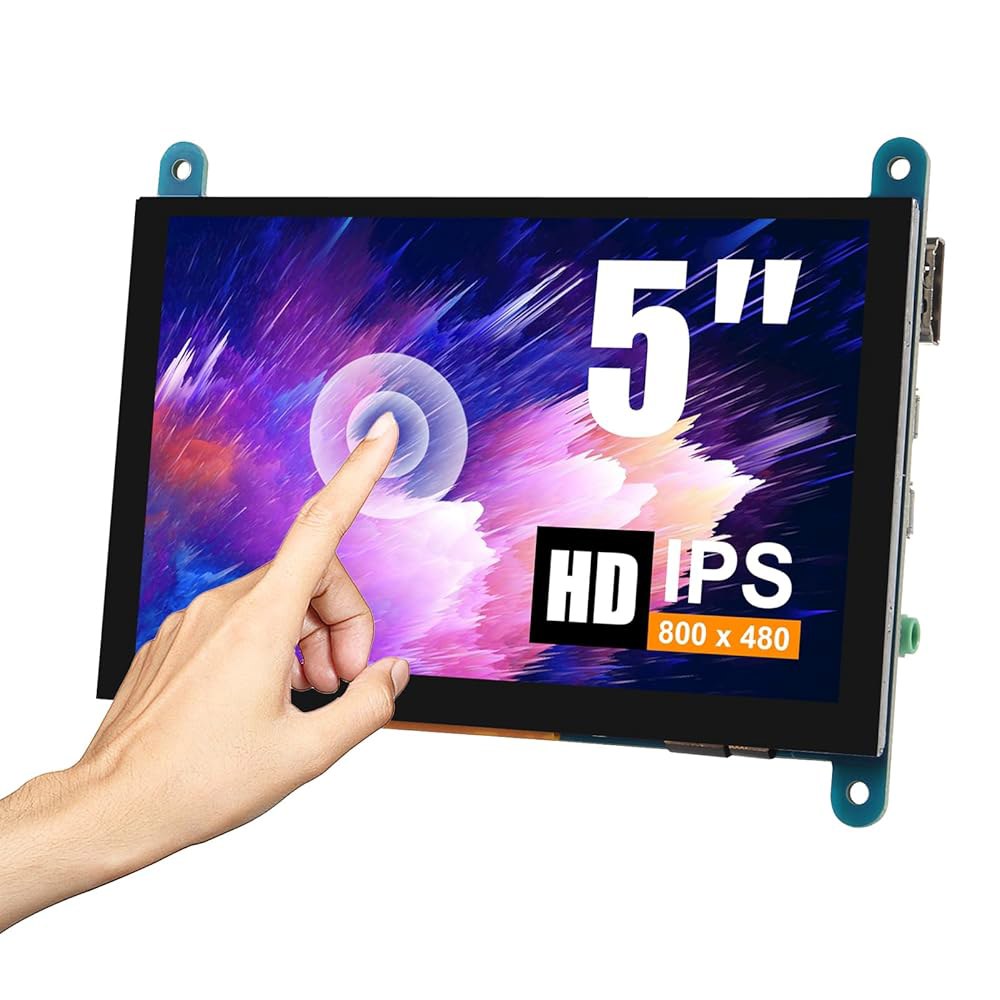 JUZITAO 5인치 IPS LCD 터치스크린 디스플레이 패널 모니터 800 480 라즈베리 파이 4 3B+ BB 블랙 윈도우 10 8 7 PC용 정전식 화면 HDMI - 상품 이미지