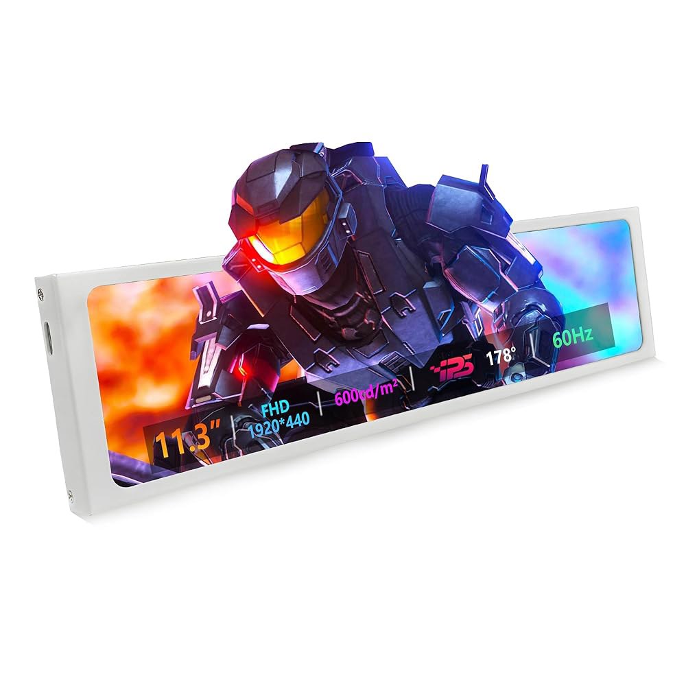 ZHAOCAILIN 11.3인치 스트레치 바 모니터 - 1개의 케이블 연결(HDMI 필요 없음) FHD IPS 1920x440 LCD 디스플레이, Windows 10/11 전용 - 상품 이미지