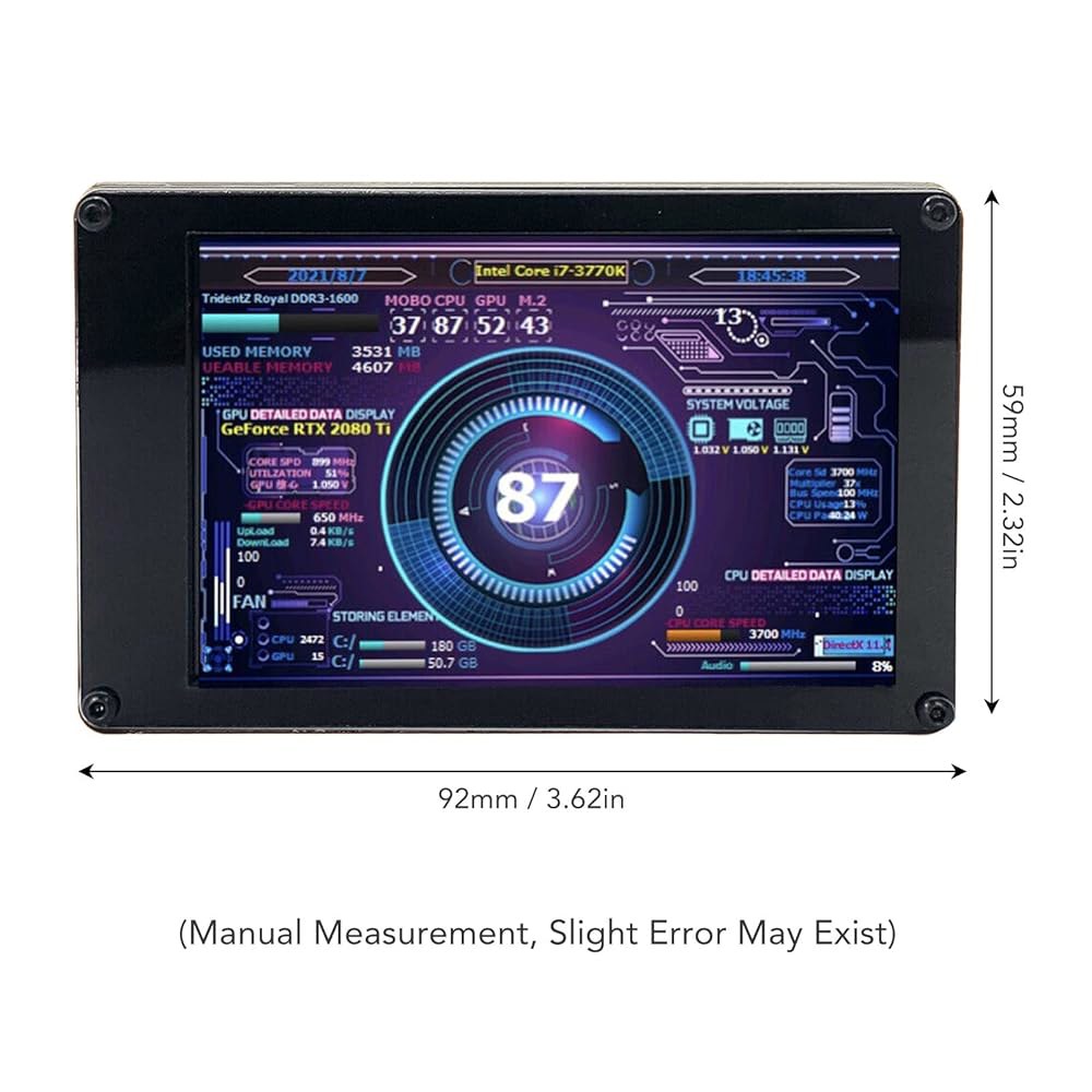 컴퓨터 온도 모니터 3.5인치 u2013 PC 센서 패널 디스플레이, AIDA64 지원 및 360 회전, 케이스용 미니 보조 화면, USB 전원 CPU RAM 데이터 모니터(블랙) - 상세 이미지 2