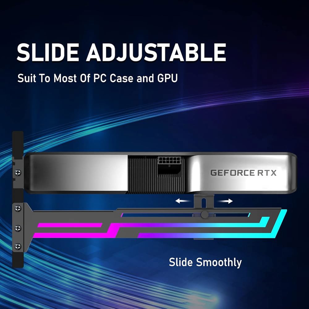 NVRADCHUA ARGB GPU 지원 브래킷, 브레이스 지원, 5V 3핀 주소 지정 가능한 홀더, RGB 스탠드 비디오 카드 처짐 길이 및 높이 조절 스탠드(블랙) Black - 상세 이미지 2