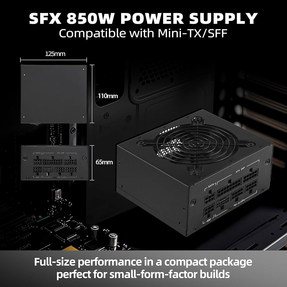 WISLOK 전체 모듈 SFX 전원 공급 장치 850W PSU 유압 베어링 팬 폼 팩터는 RTX 3060 / 4060 4090 그래픽 카드 16P 최신 인터페이스와 호환되는 Min - 상세 이미지 2