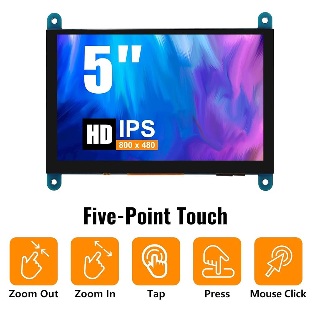 JUZITAO 5인치 IPS LCD 터치스크린 디스플레이 패널 모니터 800 480 라즈베리 파이 4 3B+ BB 블랙 윈도우 10 8 7 PC용 정전식 화면 HDMI - 상세 이미지 2