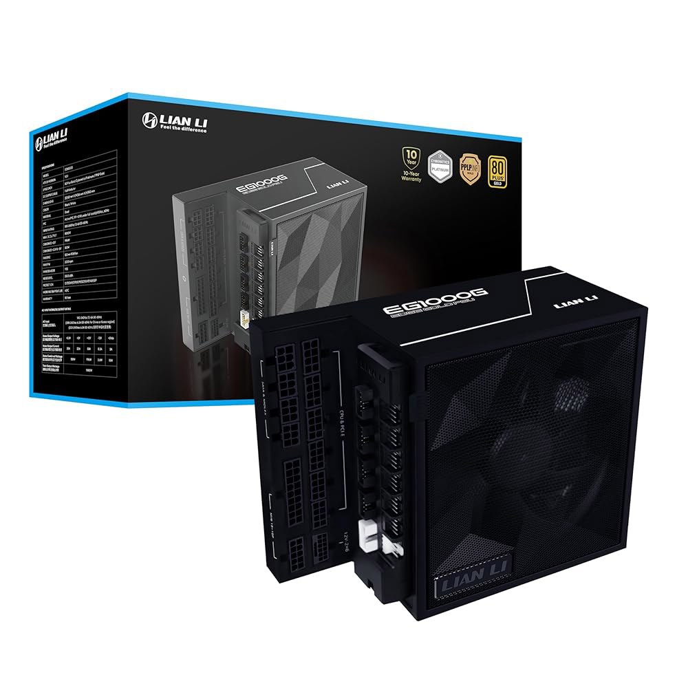 리안 리 EDGE1000W 완전 모듈형 저소음 ATX 전원 공급 장치 - 3.1 및 PCIE 5.1 준수 사이베네틱스 골드 효율성 12V-2x6 케이블 L자형 디자인 USB /팬 - 상품 이미지