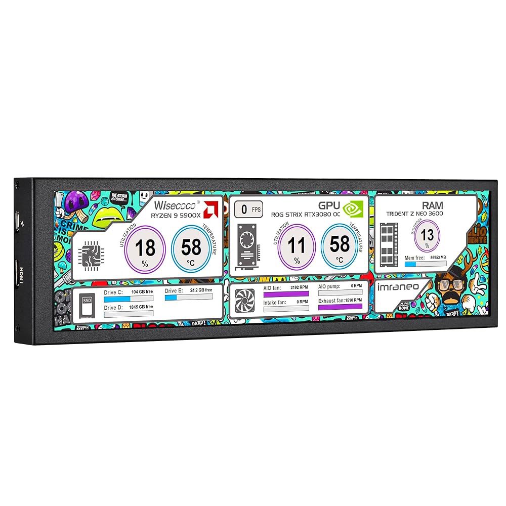 컴퓨터 케이스 온도 Windows Aida64 CPU 모니터용 FHD IPS 1920x480 LCD 디스플레이가 장착된 와세코 8.8인치 보조 화면 모니터 - 상품 이미지
