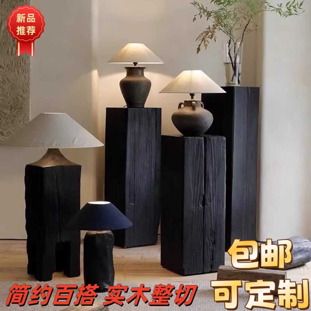 탄화목 스툴 우드 카페 원목 받침대 가구 장식품 목재 18.5x18.5x60cm - 상세 이미지 5