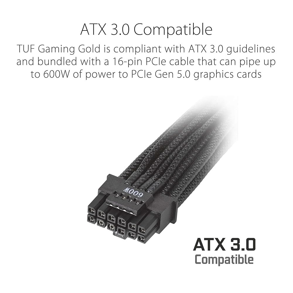 ASUS TUF 게이밍 1000W 골드(1000와트, ATX 3.0 호환 완전 모듈형 전원 공급 장치, 80개 이상의 골드 인증, 군용 등급 부품, 듀얼 볼 베어링, 축류 기술 - 상세 이미지 3