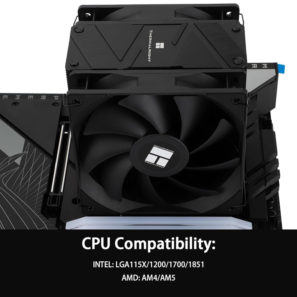 써멀라이트 버스트 어쌔신 120 EVO 다크 CPU 쿨러, 히트 파이프 쿨러 6개, 1500RPM 속도의 더블 PWM 콰이어트 팬 에어 AMD AM4 / AM5 인텔 1700 11 - 상세 이미지 3