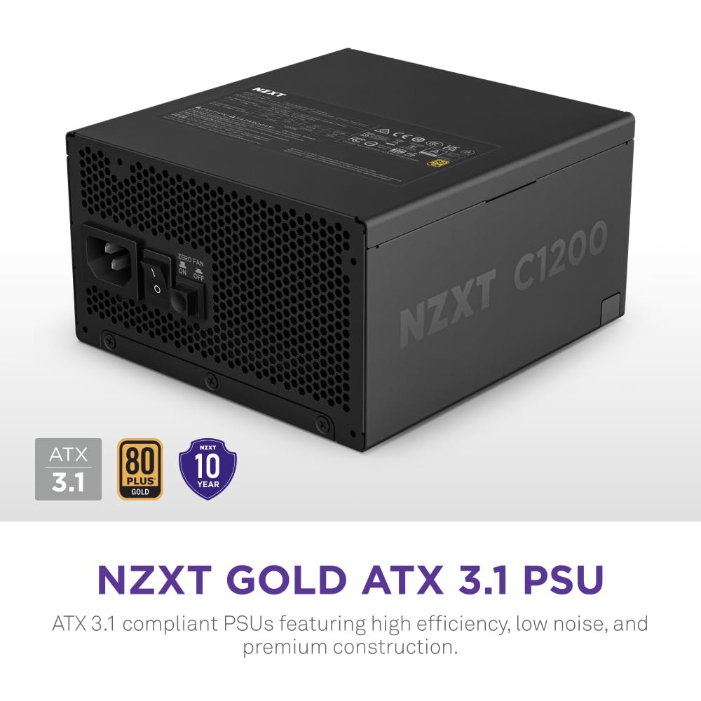 NZXT C1200 골드 ATX 3.1 - 완전 모듈형 저소음 PC 게임 전원 공급 장치 1200와트 80 플러스 12V-2x6 커넥터 제로 팬 모드 100 일본 커패시터 블랙 - 상세 이미지 2