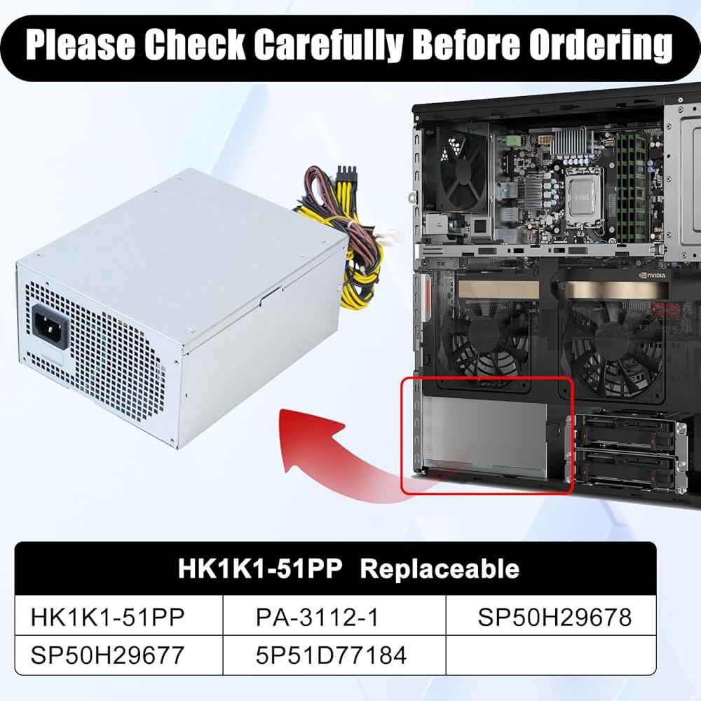 LXun 업그레이드 1100W HK1K1-51PP PA-3112-1 전원 공급 장치 5P51D77184용 레노버 씽크스테이션 타워 워크스테이션 PSU와 호환 4070 4080 40 - 상세 이미지 2