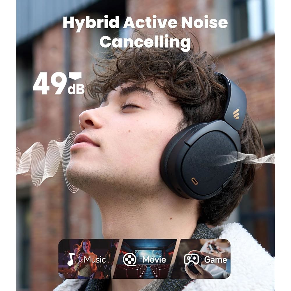 -49dB 액티브 노이즈 캔슬링 기능이 있는 Edifier W80 오버 이어 헤드폰, LDAC 고해상도 유선 및 무선, AI 클리어 콜, 고속 충전, 멀티포인트 연결, 블루투스 - 상세 이미지 2